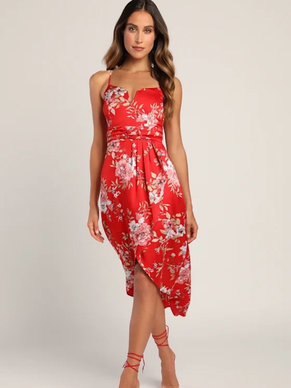 Lulu’s Red Floral Midi Dress